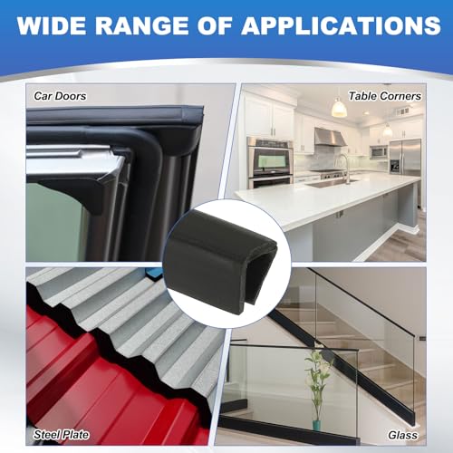 PATIKIL 3/8" Rubber Edge Trim, 6.6 ft Flexible U Channel Flat Bottom - size: 6.6ft x 0.4" x 0.5" x 0.5"
