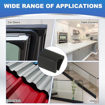 PATIKIL 3/8" Rubber Edge Trim, 6.6 ft Flexible U Channel Flat Bottom - size: 6.6ft x 0.4" x 0.5" x 0.5"
