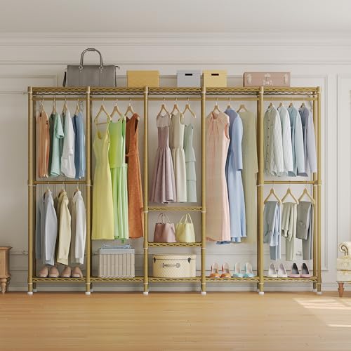 Higeego H5 Heavy Duty Clothes Rack, Freestanding Clothing Rack, Gold - color: Gold
