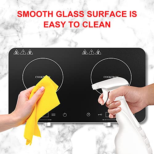 COOKTRON Portable Double Induction Cooktop, 1800W with Knob Control - size: Double Induction Cooktop with Knob Control