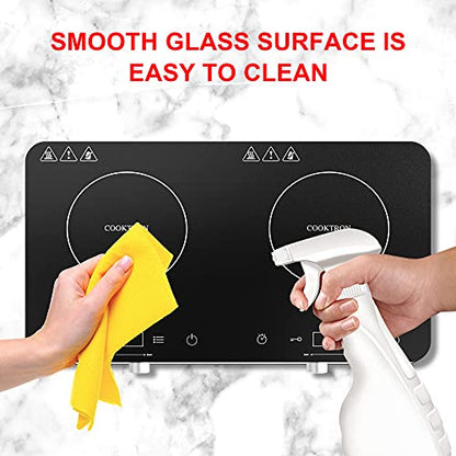 COOKTRON Portable Double Induction Cooktop, 1800W with Knob Control - size: Double Induction Cooktop with Knob Control