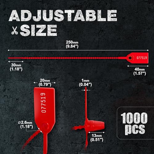 1000 Plastic Tamper Seals, Numbered Zip Ties, Fire Extinguisher, Red - size: 1000 PCS