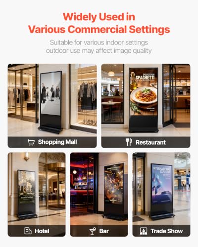 VEVOR 65 in Indoor Digital Signage 4K Floor Stand Advertising Display Kiosk, WiFi HDMI/USB Input Android OS, 178° Wide View, LCD Touchscreen Interactive Monitor, Mobile Commercial Totem Poster - size: 65"-Touchscreen
