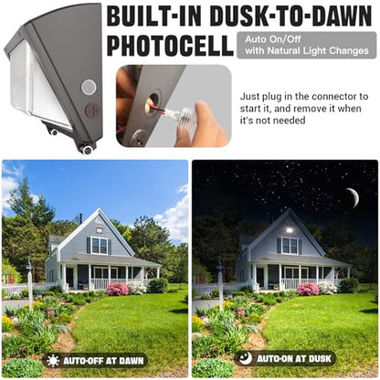 150W LED Wall Pack with Photocell Dusk to Dawn 5000K 0-10V Dimmable - size: 150W