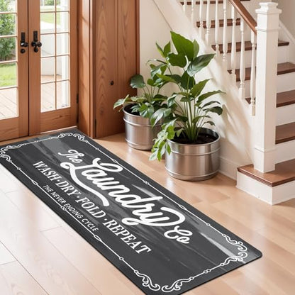 Pauwer Laundry Room Rug Runner 20"x60", Non Slip Waterproof Mat, Dark Grey - color: Dark Grey, size: 20"x60"