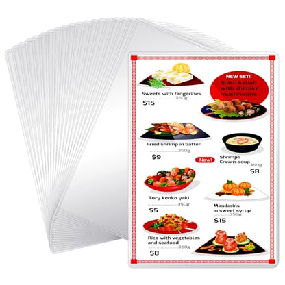 Zhanmai 96 Pcs Clear Vinyl Menu Cover 8.5'' x 14'' Reusable Menu Holder Restaurant Menu Covers Double Sided 2 View Menu Sleeves, Two Viewing Surfaces