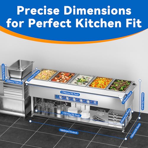 TOPKITCH Commercial Electric Food Warmer Station - 5 Independent 19.5L Pans with Individual German EGO Energy Regulator,5×750W Power, 220V Steam Table for Restaurant, Catering, Party - size: TC-5P