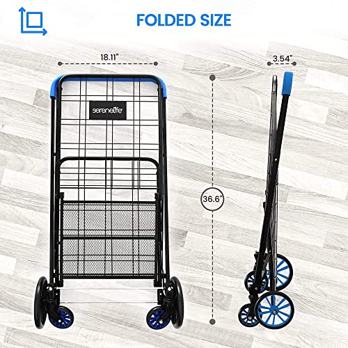 SereneLife Shopping Cart - Swivel Front Wheels, Portable and Collapsible Design, with Detachable Basket, Ideal for Grocery, Laundry, and Shopping, 110 lbs Weight Capacity