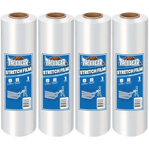 TAPEBEAR Stretch Wrap Film 15" x 760Ft Shrink Wrap Roll Industrial Strength - size: 15" x 760Ft x 4Rolls