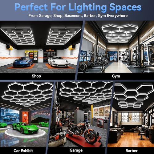 LZHOME Hexagon 5000K LED Garage Lights: 25 Pack Updated 1.31-inch Wider Size,26300LM Super Bright Hex Lighting Ceiling LED Shop Light for Garage, Car Detailing, Workshop, Warehouse, Gym, Basement - size: 5 HEX