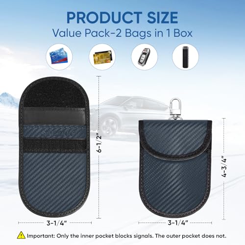 TICONN 2PK Faraday Bag for Car Key Fob, Anti-Theft NFC RFID Blocking Pouch - color: Navy, size: Small