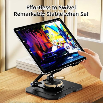 Ultra-Stable 360° Rotatable Metal Tablet Stand, Adjustable Folding Desktop Stand for iPad/iPhone/Switch, Universal Use for Office/Movie/Studying/Drawing/Gaming, Black - color: Soccer Stand - Black