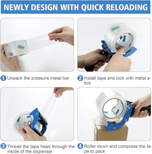8 Pack Professional 3-Inch Tape Gun Dispenser, Heavy-Duty Packing Tape Dispenser for Shipping Boxes, Quick Reload, Works with Standard & Thick Tape, Ergonomic Handle for Warehouse, Moving & Office - size: 8 pack