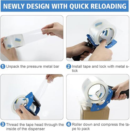 8 Pack Professional 3-Inch Tape Gun Dispenser, Heavy-Duty Packing Tape Dispenser for Shipping Boxes, Quick Reload, Works with Standard & Thick Tape, Ergonomic Handle for Warehouse, Moving & Office - size: 8 pack