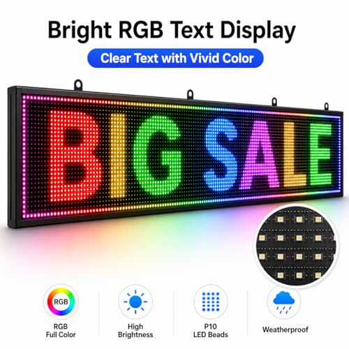 P10 Outdoor LED Message Board 77"x14" - WiFi Programmable Scrolling Text Display, High Brightness Business Sign with SMD Technology for Store Front - size: P10 77"x14"