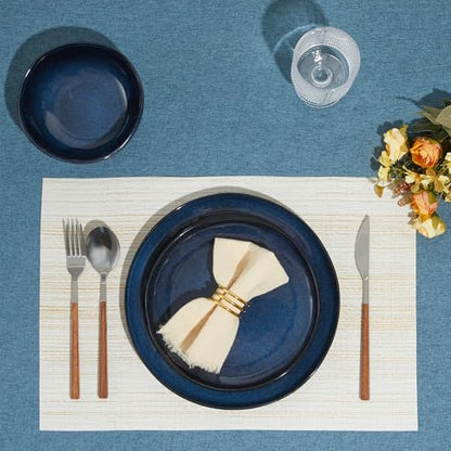 Pokini Stoneware Dinnerware Sets for 8, 24Pcs Ceramic Plates and Bowls Sets - color: Starry Blue, size: Set (24pcs)