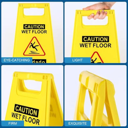 24 Inches Caution Wet Floor Sign Bright Yellow Double Sided Bilingual Folding A-Shaped Frame Design Caution Message Safety Warning Wet Floor Sign Collapsible Commercial Warning Sign Prevent Slip