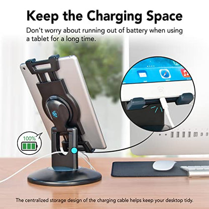 EHO iPad Stand, 360° Rotating Commercial Tablet Stand, Retail Kiosk, 6"-13"(Screen) Adapter Universal Tablet Clamp Holder for iPad, iPadAir, iPadMini, Microsoft Surface, Most Tablets - White - color: White