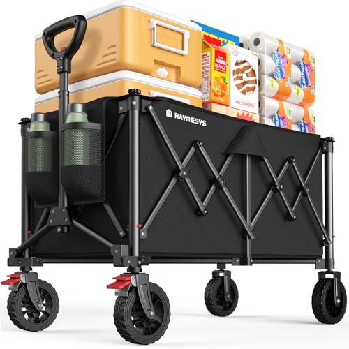 Collapsible Wagon Cart with Wheels, 440LBS for Grocery Shopping Camping - color: Black, size: 200l