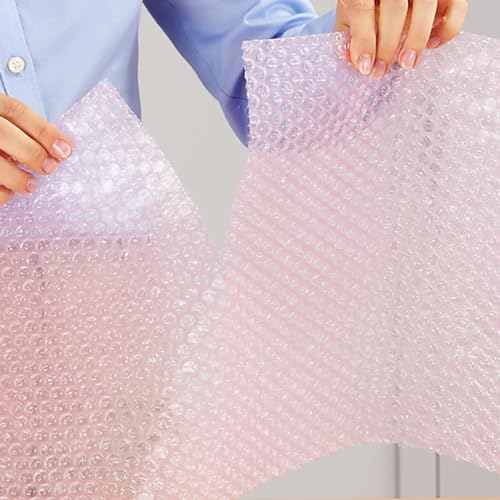 Mighty Gadget 100 ft Anti-static Small Bubble Perforated Every 12” Cushioning Wrap for Moving & Shipping Bubble Packing Wrap for Extra Protection Clear Bubble Roll Moving Supplies (Pink) - color: Pink