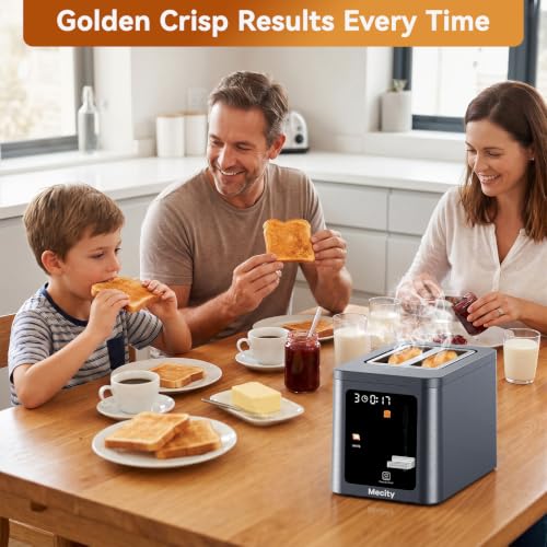 Mecity 2 Slice Toaster Smart Touchscreen, Stainless Steel Wide Slot Toasters Defrost, Reheat, Memory Function, Auto Shutoff, Digital Electric Bread Toaster for Bagel Muffin Waffle, 120V - color: 2 Slot-Brushed stainless steel gray