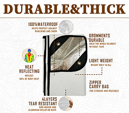 Heavy Duty Survival Blanket -Multifunctional Reflective Tarp Thermal Blanket - 60" x 83" Waterproof Sandproof for Camping Hiking Outdoors Multifunctional Emergency Blanket… - color: White