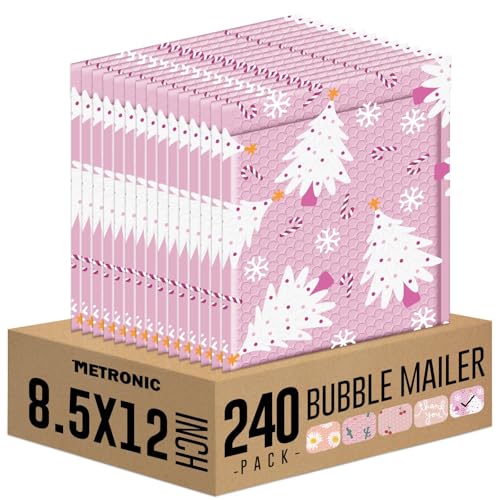 Metronic 240 Pack Bubble Mailers 8.5x12 Inch Christmas Cute Bubble Mailers Waterproof Padded Envelopes Mailing Envelopes Bubble Padded for Christmas Day Gift, Packaging, Makeup, Small Items Bulk - color: Pink Tree, size: 8.5x12" 240PC