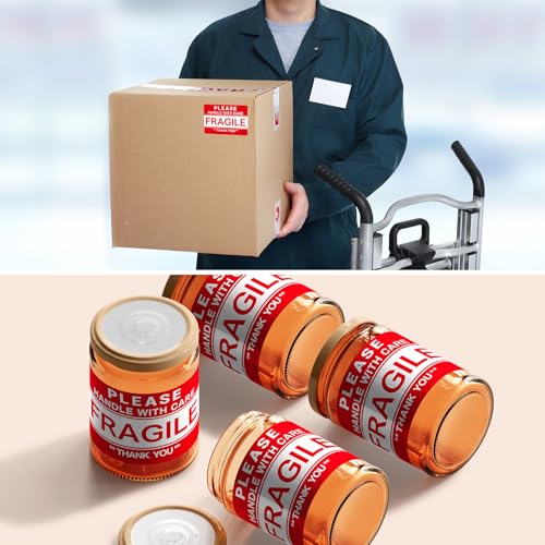 3'' x 2'' Fragile Stickers for Shipping and Moving, 500 Pcs (1 Roll) Handle with Care Fragile Labels Glass Permanent Adhesive Warning Stickers