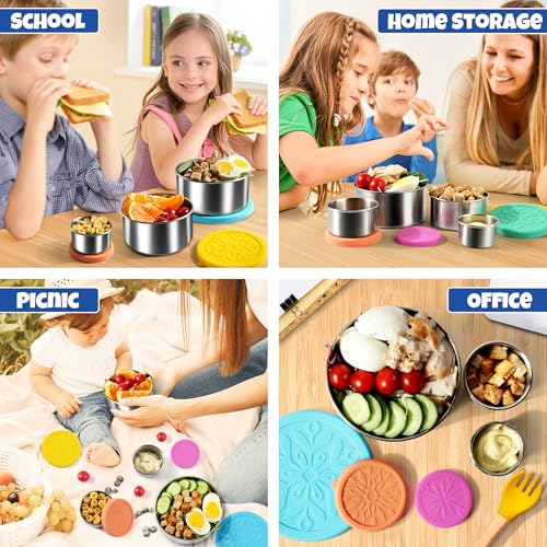 18/8 Stainless Steel Food Snack Storage Containers(5 Pack: 2/4/8/14/24oz) - color: 5 Pack(Blue, Yellow, Green, Orange, Purple)