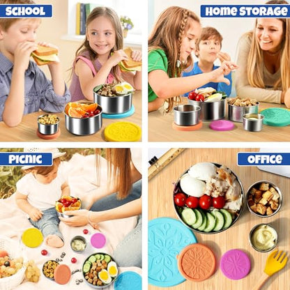 18/8 Stainless Steel Food Snack Storage Containers(5 Pack: 2/4/8/14/24oz) - color: 5 Pack(Blue, Yellow, Green, Orange, Purple)