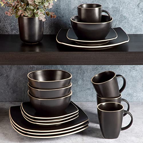 Gibson Home Soho Lounge Dinnerware Set, Service for 4 (16pcs), Matte Black - color: Matte Black