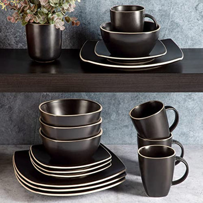 Gibson Home Soho Lounge Dinnerware Set, Service for 4 (16pcs), Matte Black - color: Matte Black