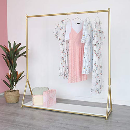 HOMEKAYT Gold Clothing Rack for Home,Boutique,Retail -59’’L - color: White wooden board