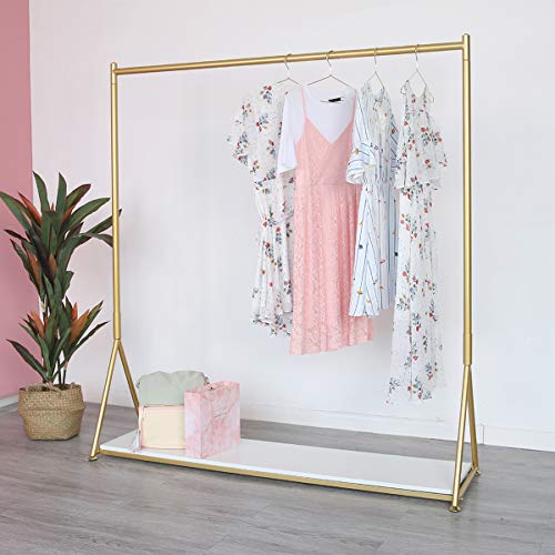 HOMEKAYT Gold Clothing Rack for Home,Boutique,Retail -59’’L - color: White wooden board