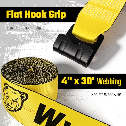 Winch Straps with Flat Hooks, Heavy Duty Tie Down Strap, 10 Pack - color: Yellow-10Pack