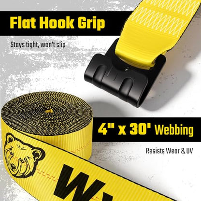 Winch Straps with Flat Hooks, Heavy Duty Tie Down Strap, 10 Pack - color: Yellow-10Pack