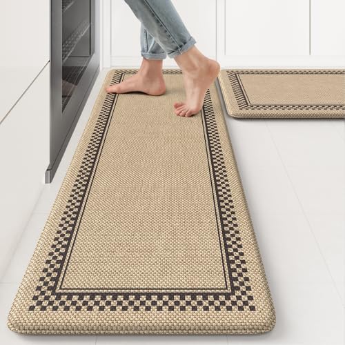 KIMODE Kitchen Mats Cushioned Anti Fatigue, Jute Geometric Kitchen Rugs Set - color: Jute, size: 17.3" x 47"+17.3" x 29"--0.47 inches