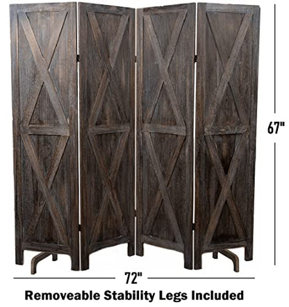 Premium Home 4-Panel Room Divider, Rustic Brown Barn Door X-Pattern Screen - color: Barnwood Brown - X Pattern - 4 Panel