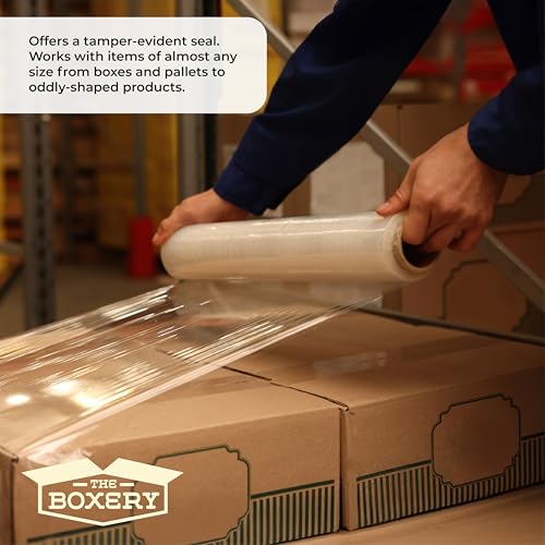 The Boxery 18" x 1500' Pre-Stretched Stretch Wrap – 30 Gauge Clear Blown Film – 1 Roll – Lightweight Pallet Wrap for Shipping & Moving