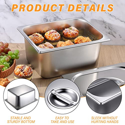 3 Pack Full Size Hotel Pan Set with Lid - Perforated Steam Table Pan, Restaurant Supplies for Kitchen, Steam Table Tray for Food Warmer (1/2 Size 4 Inch, 6 Inch) - size: Half Size 4 Inch, 6 Inch