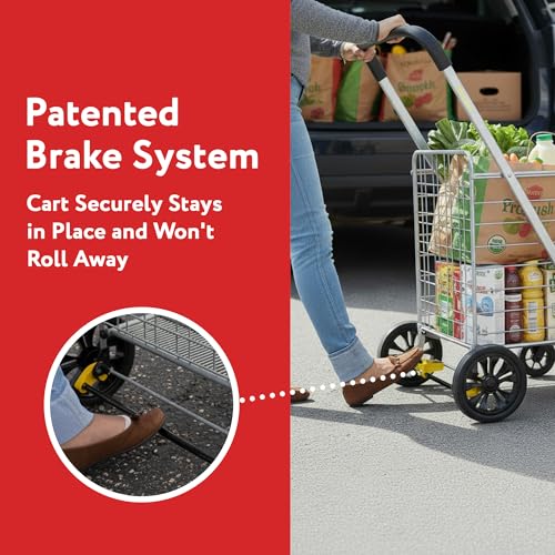 dbest Products Cruiser Cart Deluxe 2 - Foldable Shopping Cart with Wheels & Brake System - Heavy Duty Collapsible Utility Cart for Groceries & Laundry - Holds 100 lbs - Silver, Alloy Steel - color: Silver, style: Deluxe 2