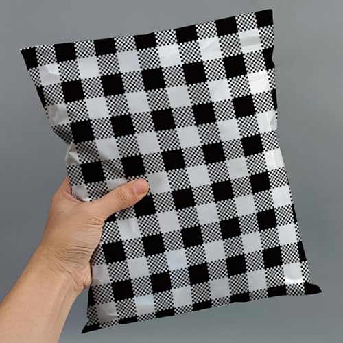 200 Count - 6x9 inch, Poly Mailer Black Gingham Plaid Envelope, Mailing Shipping Bags with Self Seal Strip - color: Black Gingham Plaid, size: 6" x 9"