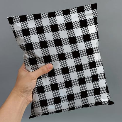 200 Count - 6x9 inch, Poly Mailer Black Gingham Plaid Envelope, Mailing Shipping Bags with Self Seal Strip - color: Black Gingham Plaid, size: 6" x 9"