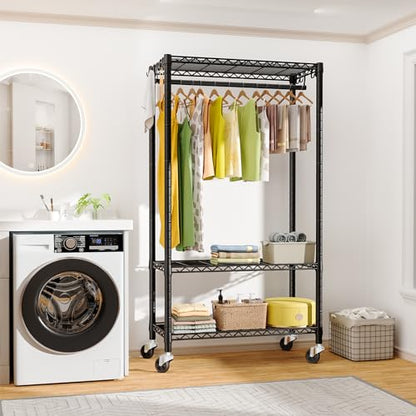 FUTASSI P3 Rolling Clothes Rack, Clothing Racks for Hanging Clothes, Black - color: Black, size: P3