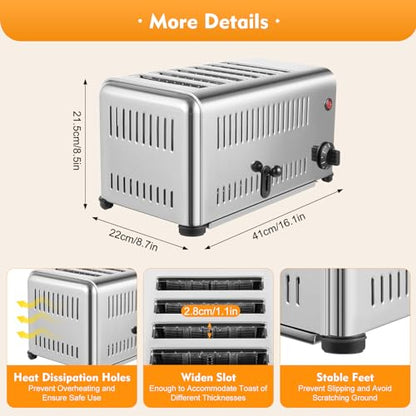 1680W Commercial Conveyor Toaster Stainless Industrial Bread Toaster 6 Slice