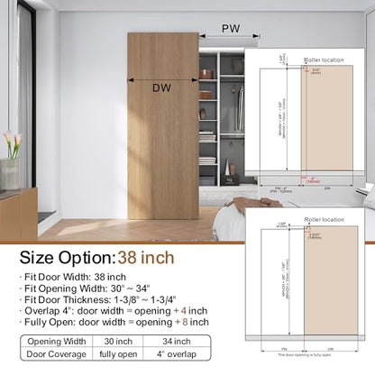 Sdstone 38” Concealed Barn Door Hardware Kit with Soft Close Mechanism,Hidden Ghost Barn Door Hardware Kit for Door Opening Width 30" to 34", Wall Mount Aluminum Track (Door not Included) - size: 38IN