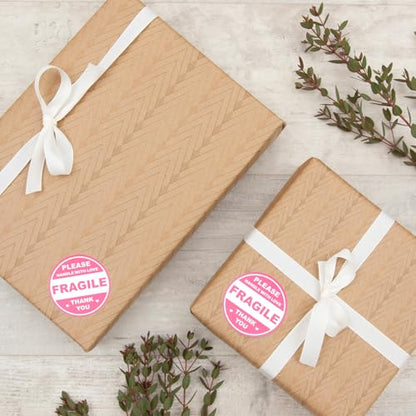 ElevateTech 2 inch 300 PCS Fragile Sticker Pink Round Fragile Labels Cute FragileSticker Handle with Care Thank You Label for Shipping Moving Glass Permanent Adhesive FragileLabels (150 Round)