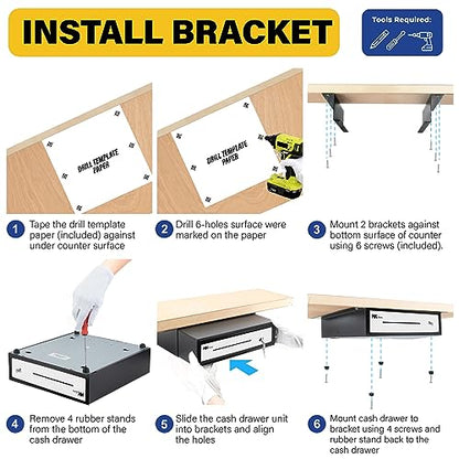 HK SYSTEMS 16" Heavy Duty Black Push Open Cash Drawer, 5B5C with Under Counter Mounting Metal Bracket - size: 2. 16" Push Black