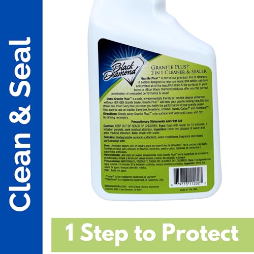 Black Diamond Stoneworks Granite Plus 2-in-1 Cleaner & Sealer, pH Neutral, Streak-Free Stone Cleaner for Granite, Marble, Quartz, Travertine & Limestone Countertops, Ready to Use, 32 Fl Oz (Pack of 2) - size: 32 Fl Oz (Pack of 2)