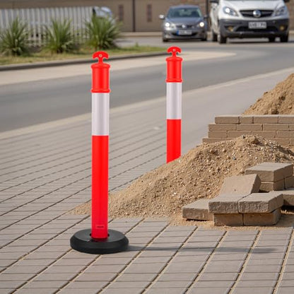 VEVOR 9 Pack Traffic Delineator Posts, 45 inches Traffic Safety Cones with Fillable Base and Reflective Strips, Heavy Duty Delineator Posts for Construction Site, Parking Lot, Crowd Control, Red